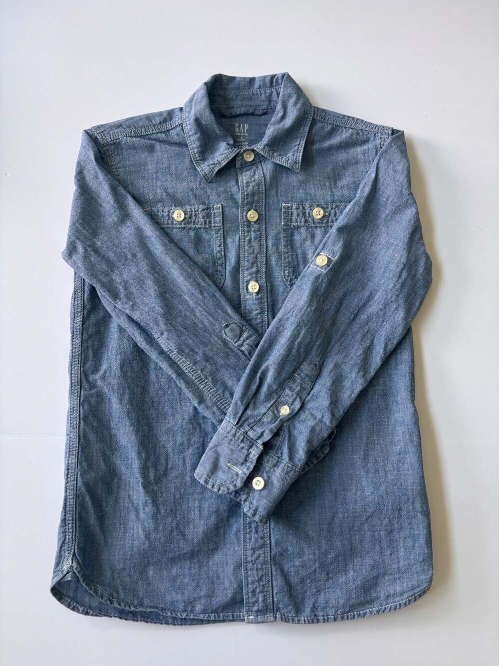 Gap Boys Chambray Denim Long Sleeve Button-Down Shirt